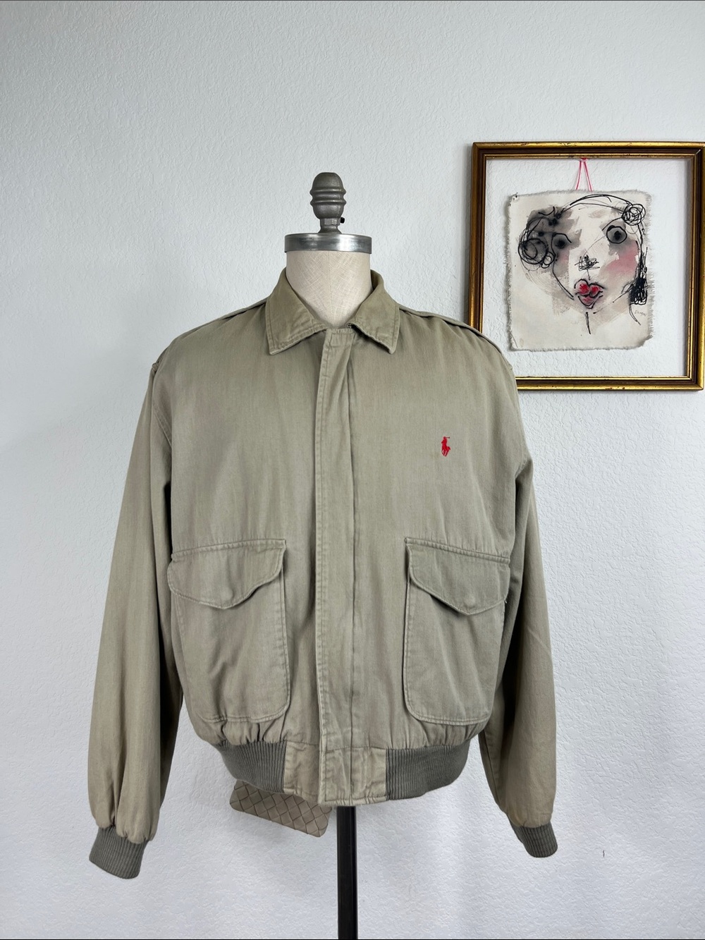 Polo Ralph Lauren Cotton Bomber Flap Pockets VTG Epaulets Oversized Jacket - Picture 1 of 13